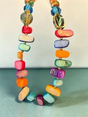 Beautiful Colorful Statement Beaded Necklace 32”
